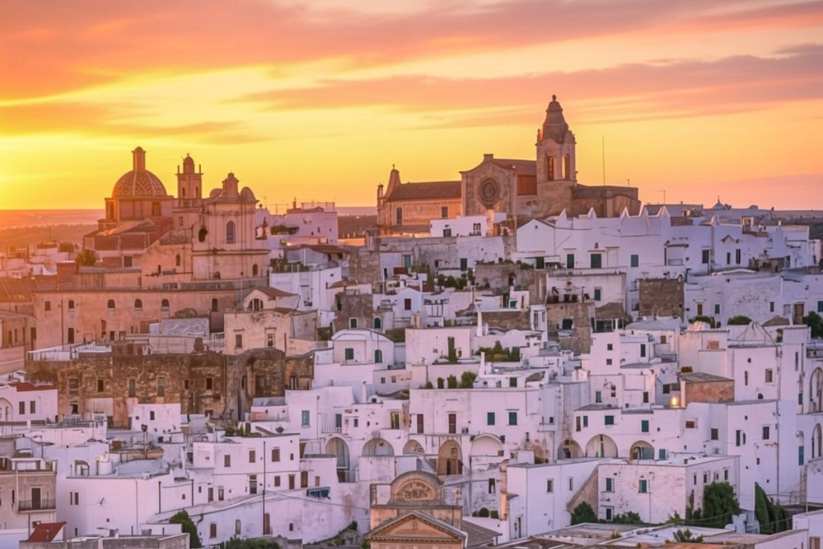 Panorama di Ostuni al tramonto